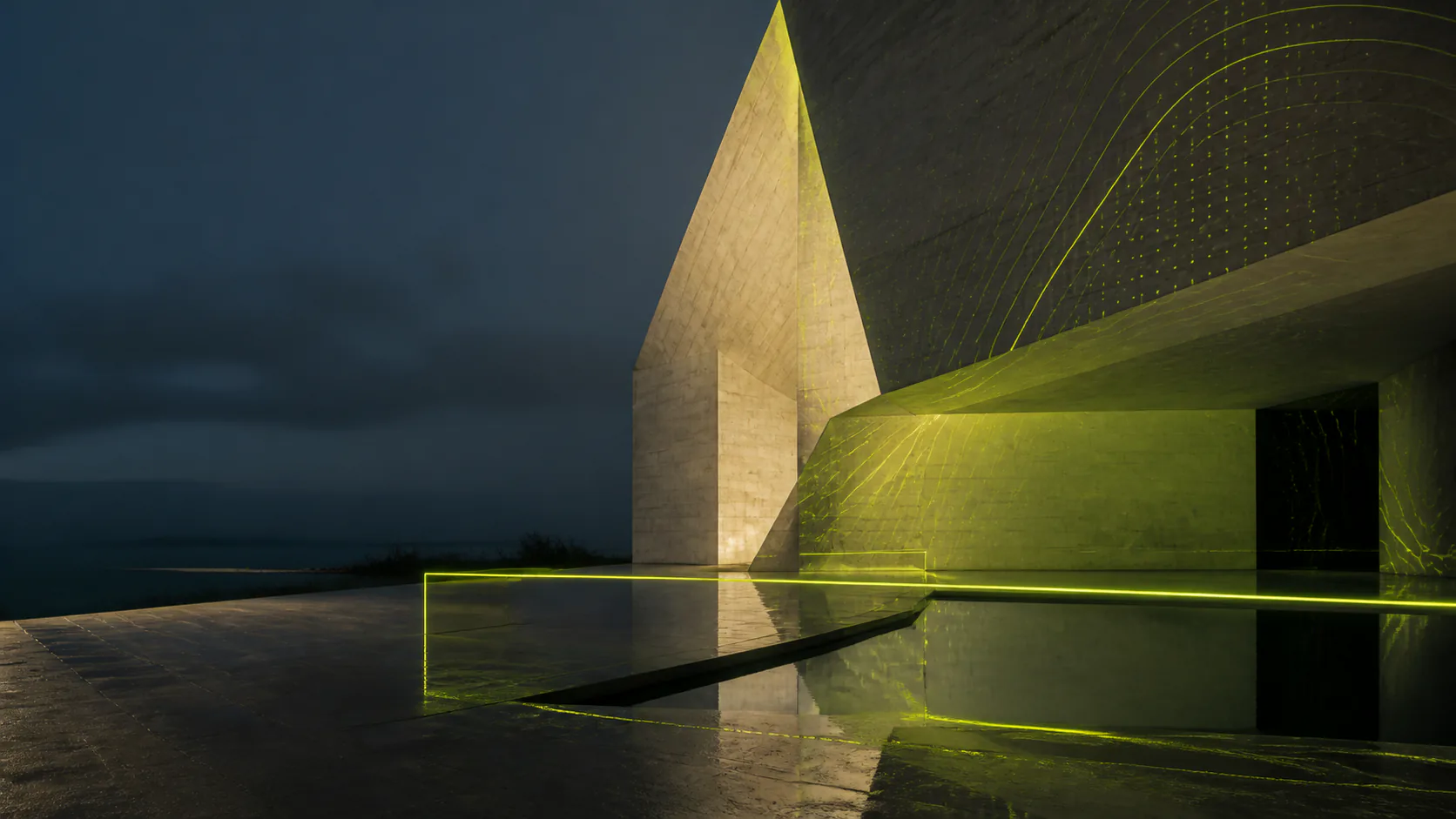 Contemporary architecture illuminated by an intelligent signal